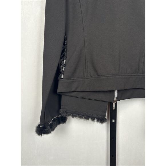 Save the Queen Italy Faux Leather Jacket Womens Medium Black Faux Fur Geometric - Picture 9 of 13
